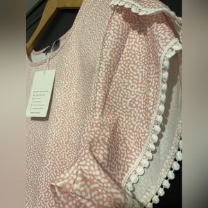 NWT - Pink Polka Dot Blouse with Ruffle Sleeves